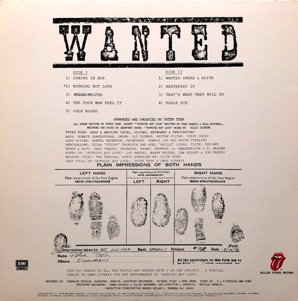 Peter Tosh : Wanted Dread & Alive (LP, Album, Jac)