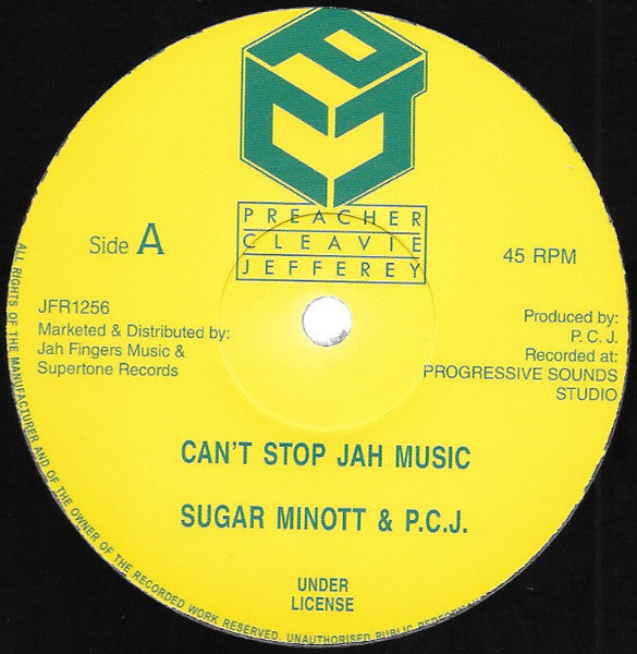 Sugar Minott & Preacher Cleavie Jefferey :  Can't Stop Jah Music  (12", RE)
