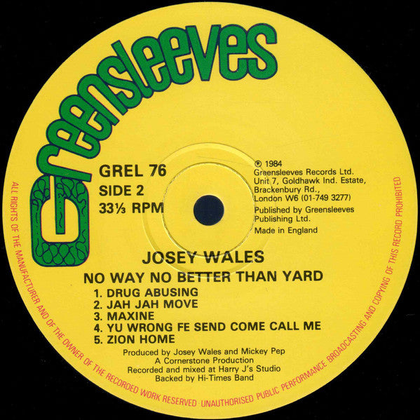 Josey Wales : No Way No Better Than Yard (LP, Album)