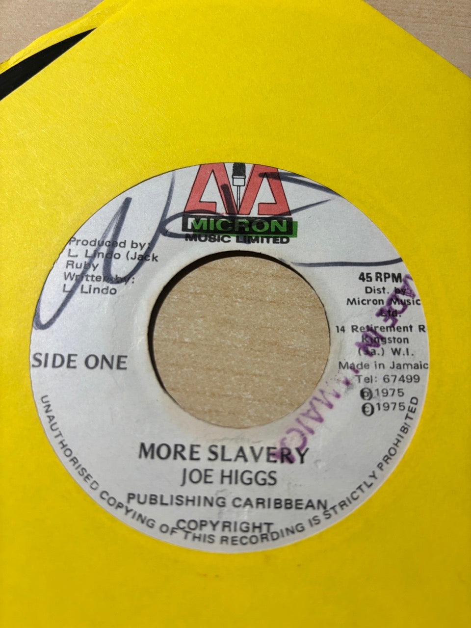 Joe Higgs : More Slavery (7")