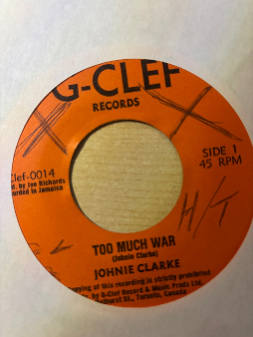 Johnny Clarke : Too Much War (7")