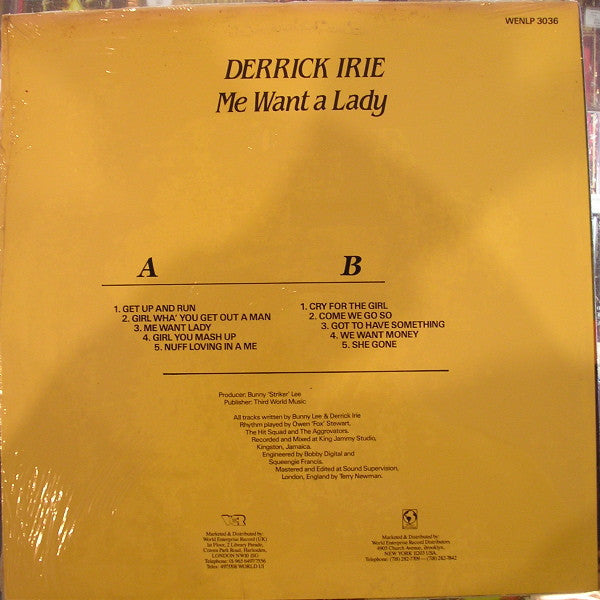 Derrick Irie : Me Want A Lady (LP, Album)