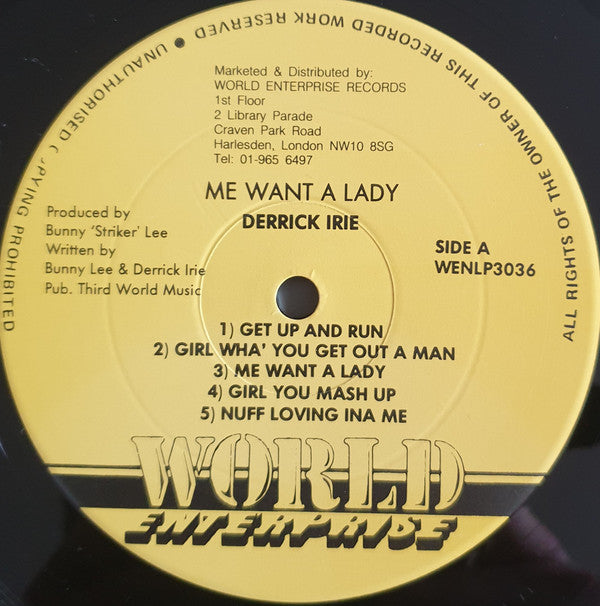 Derrick Irie : Me Want A Lady (LP, Album)