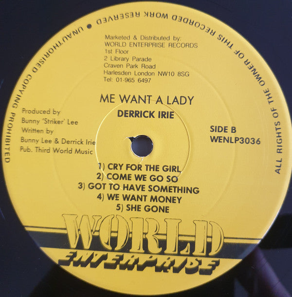 Derrick Irie : Me Want A Lady (LP, Album)