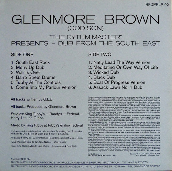 Glenmore Brown* : Dub From The South East (LP, Album, RE)