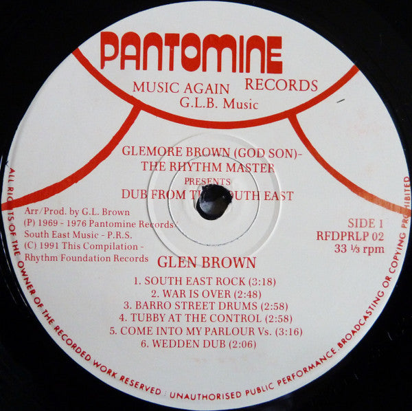 Glenmore Brown* : Dub From The South East (LP, Album, RE)