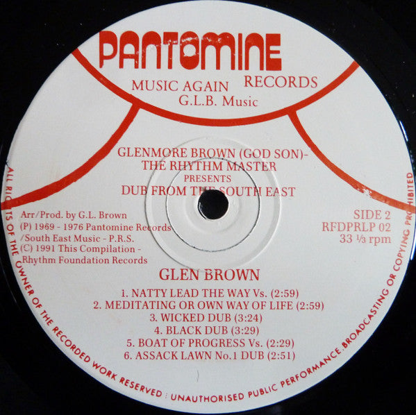Glenmore Brown* : Dub From The South East (LP, Album, RE)