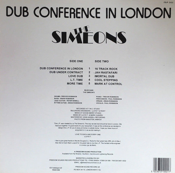 The Simeons : Dub Conference In London (LP, Album, RP)