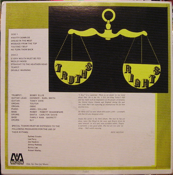 I-Roy : Truths And Rights (LP, Album, RP)