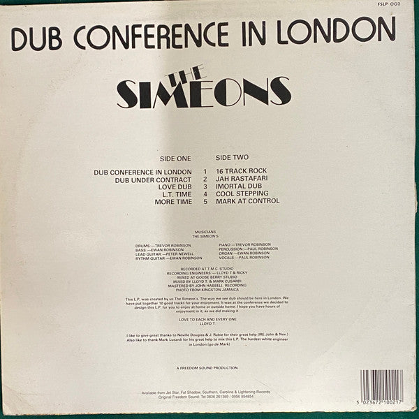 The Simeons : Dub Conference In London (LP, Album, RP)