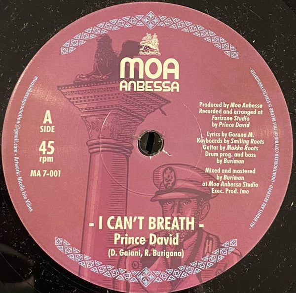 Prince David : I Can't Breathe  (7", Ltd)