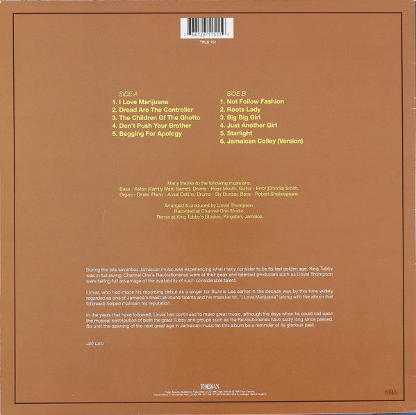 Linval Thompson : I Love Marijuana (LP, Album, RP)