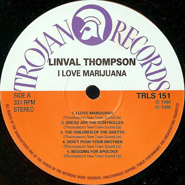 Linval Thompson : I Love Marijuana (LP, Album, RP)