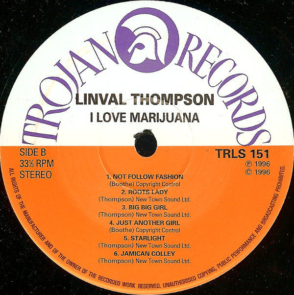 Linval Thompson : I Love Marijuana (LP, Album, RP)