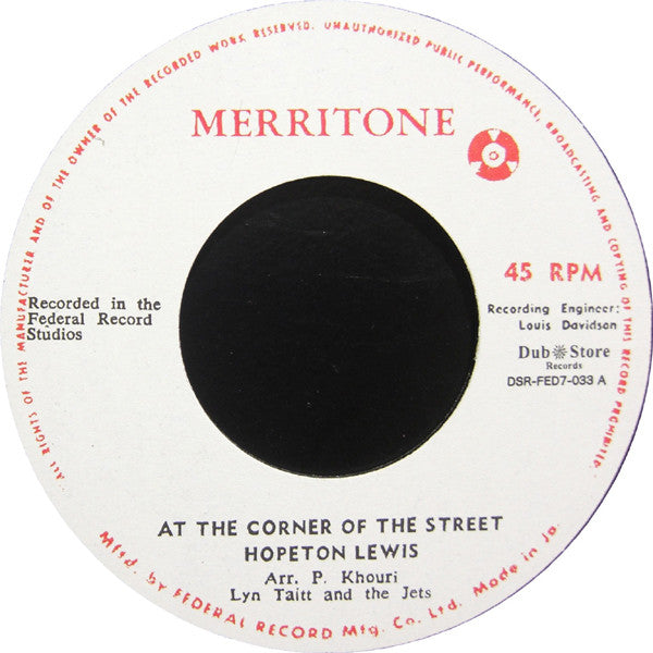 Hopeton Lewis : At The Corner Of The Street / Move Along With Me (7", Single)