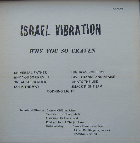 Israel Vibration : Why You So Craven (LP)
