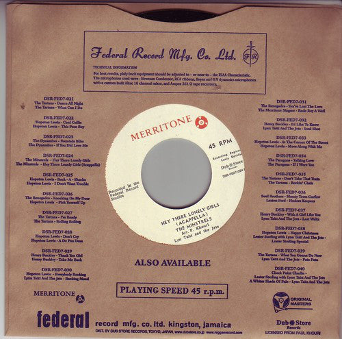 The Minstrels (3) With Lynn Taitt & The Jets : Hey There Lonely Girls / Hey There Lonely Girls (Acapella) (7", Single)