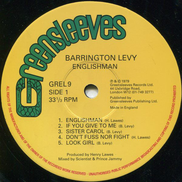 Barrington Levy : Englishman (LP, Album, RE)