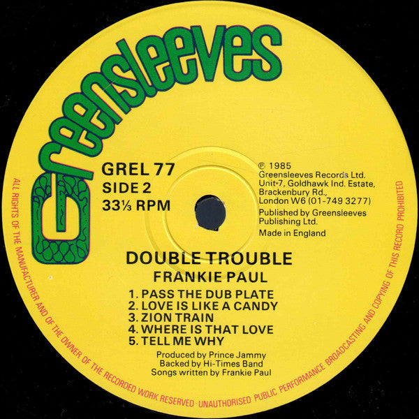 Frankie Paul And Michael Palmer : Double Trouble (LP, Album)