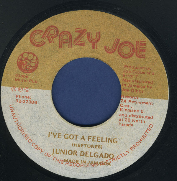 Junior Delgado : I've Got A Feeling (7")
