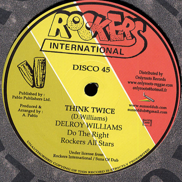 Delroy Williams : Think Twice / Babylon Boy (12", RE)