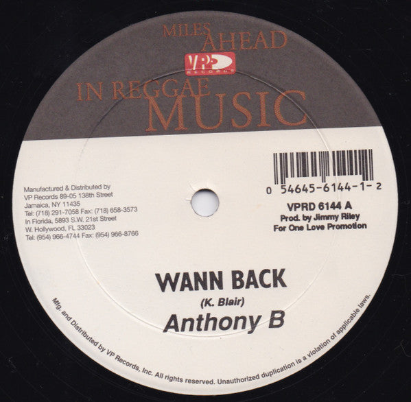 Anthony B / Tarrus Riley : Wann Back / Now A Days (12")