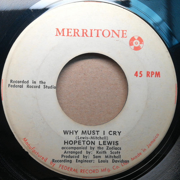 Hopeton Lewis : Take It Easy / Why Must I Cry (7", Single)