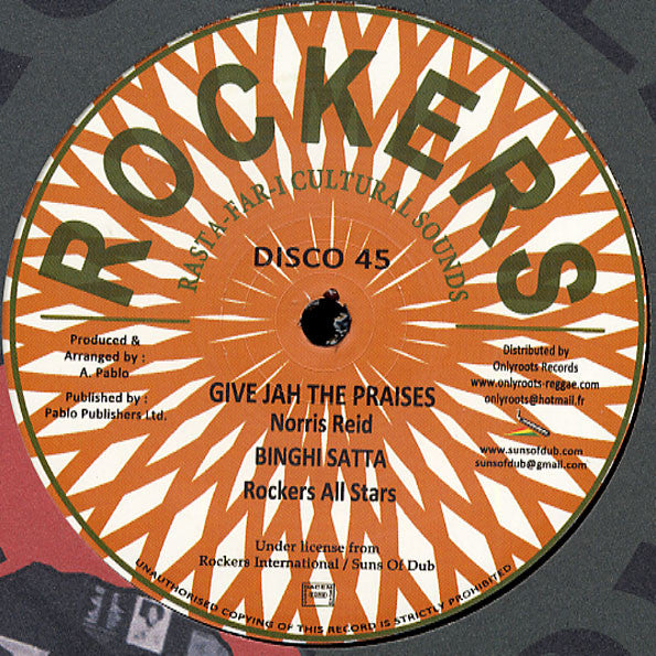 Norris Reid / Rockers All Stars / Augustus Pablo / Jah Butty : Give Jah The Praises / Binghi Satta / Silent Satta / Traditional Satta (12", RE)