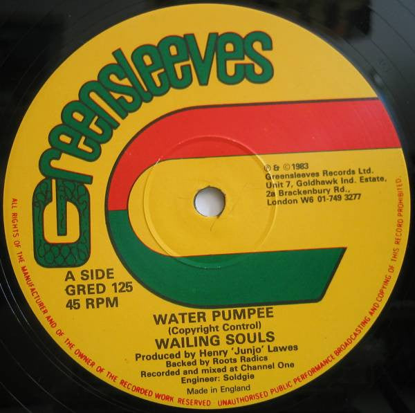 英12” Wailing Souls Water Pumpee / Shall Up GRED125 Greensleeves Records /00250 Wailing Souls – Water Pumpee / Shall Up – Vinyl (12