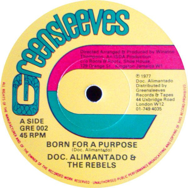 Dr. Alimantado & The Rebels (3) : Born For A Purpose (7", Sol)
