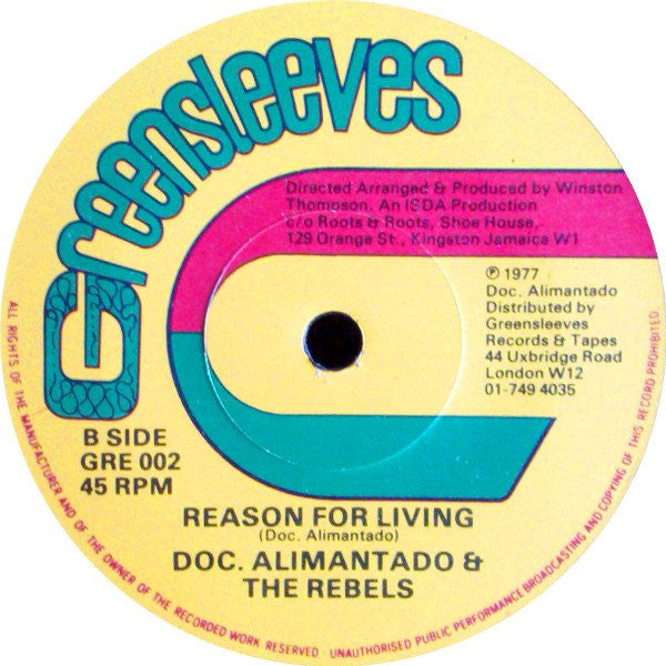 Dr. Alimantado & The Rebels (3) : Born For A Purpose (7", Sol)