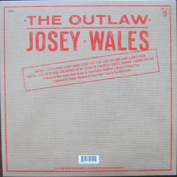 Josey Wales : The Outlaw Josey Wales (LP, Album, RE)