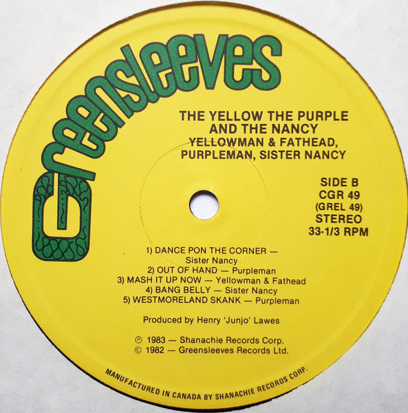 Yellowman & Fathead, Purpleman, Sister Nancy : The Yellow, The Purple And The Nancy (LP, Album)