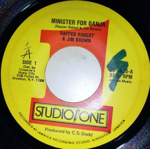 Rappa Robert & Jim Brown (2) : Minister For Ganja (7", Single)