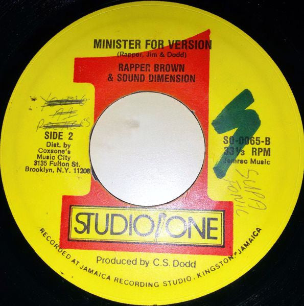 Rappa Robert & Jim Brown (2) : Minister For Ganja (7", Single)