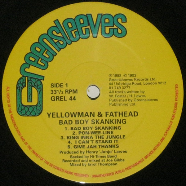 Yellowman & Fathead : Bad Boy Skanking (LP, Album, RE)