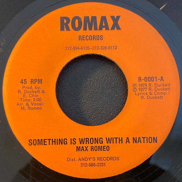 Max Romeo / Jackie Mittoo : Something Is Wrong With A Nation / Sin City (7")