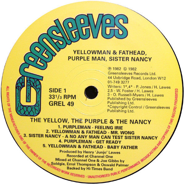 Yellowman & Fathead, Purpleman, Sister Nancy : The Yellow, The Purple And The Nancy (LP, Album, RE)