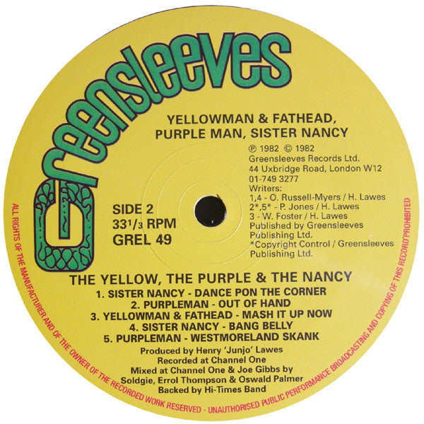 Yellowman & Fathead, Purpleman, Sister Nancy : The Yellow, The Purple And The Nancy (LP, Album, RE)