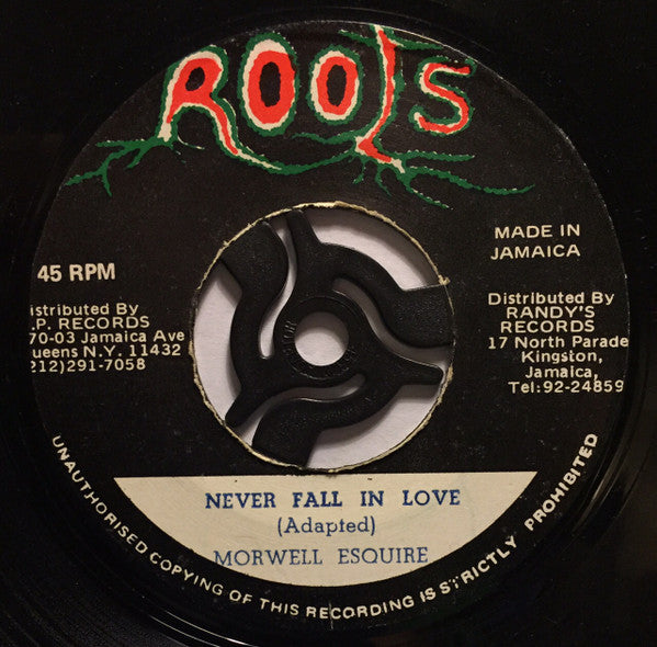 Morwell Esquire*, Morwell Unlimited : Never Fall In Love / Blood In Dub (7", Single)