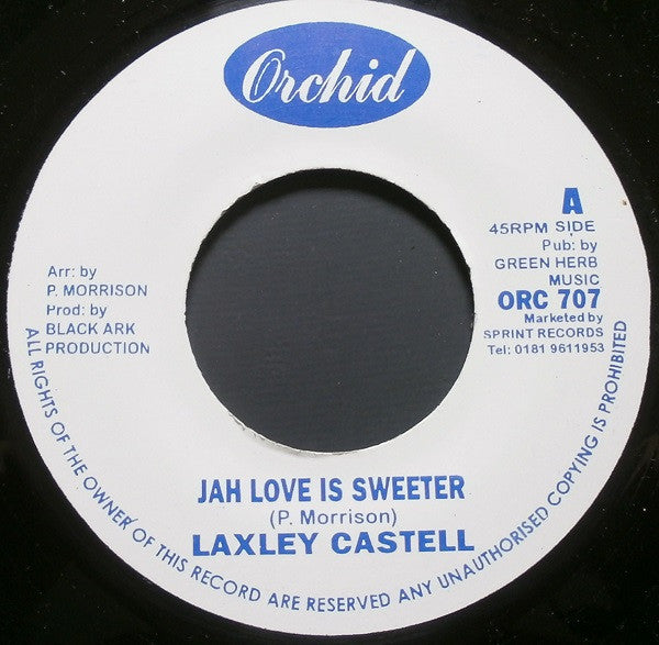 Lacksley Castell : Jah Love Is Sweeter (7", Single, RE, Blu)