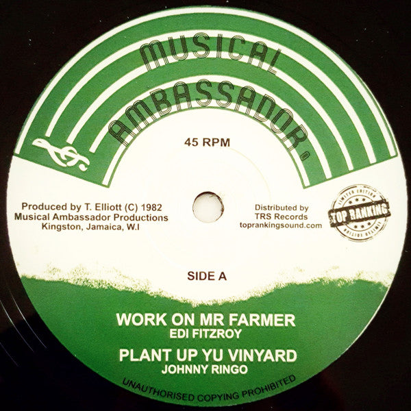 Edi Fitzroy / Johnny Ringo / Latty Guzang / The Roots Radics : Work On Mr Farmer / Plant Up Yu Vinyard / Muzical Organiza (12")