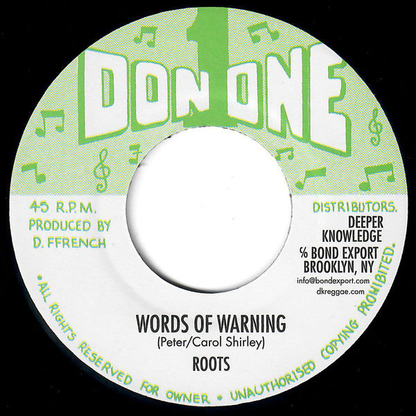 Roots (5) : Words Of Warning  (7", Single, RP)