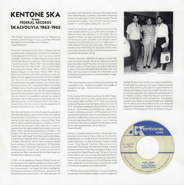 Various : Kentone Ska from Federal Records: Skalvouvia 1963-1965 (LP, Comp)