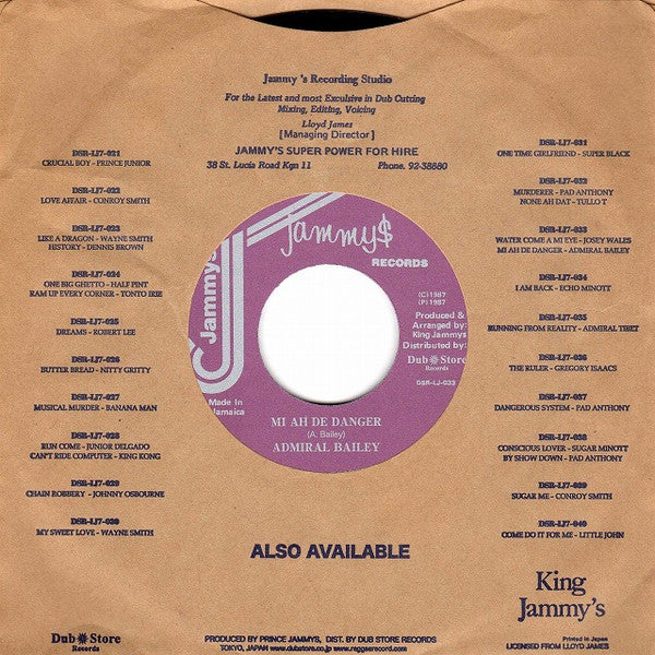 Josey Wales / Admiral Bailey : Water Come A Mi Eye / Mi Ah De Danger (7", RE)