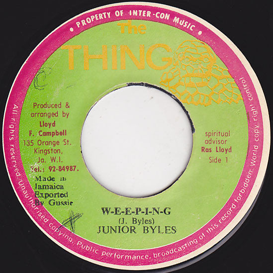 Junior Byles : W-E-E-P-I-N-G (7", Single)